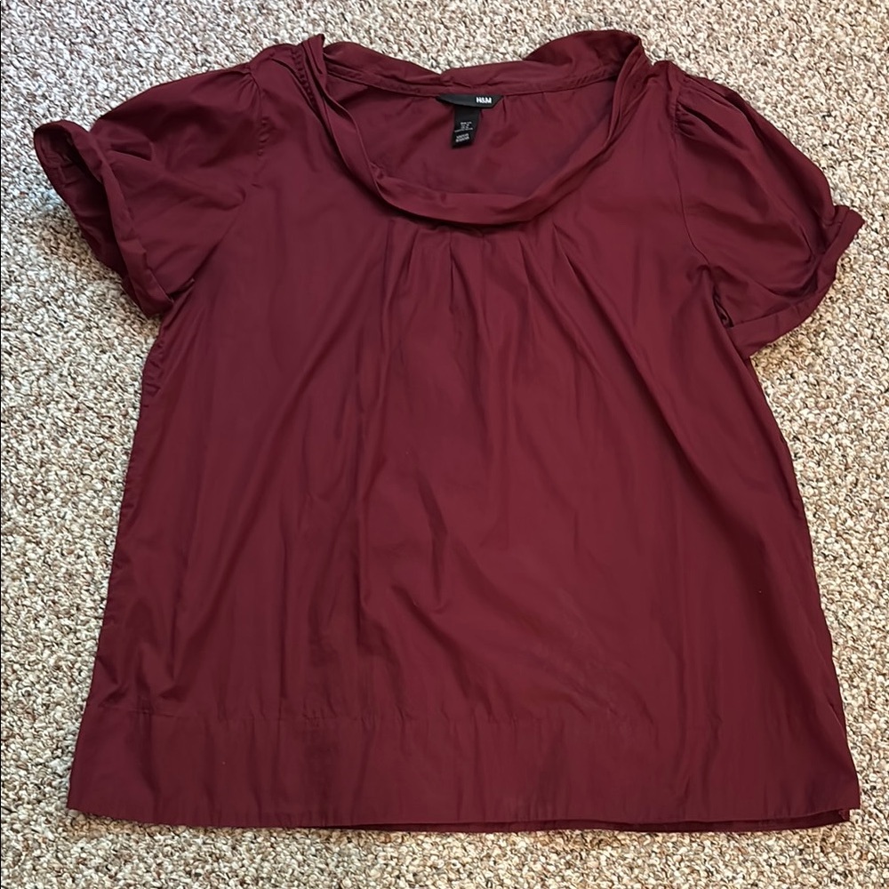 H&M Red Short Sleeve Blouse with Peter Pan Collar
